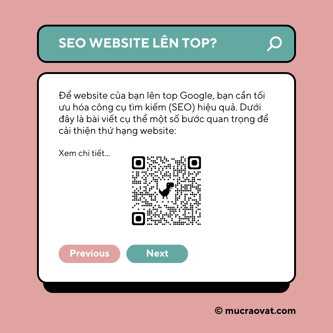 Hình ảnh bài viết "SEO website lên Top Google" cùng mã QR đính kèm trên Mục Rao Vặt (.com)